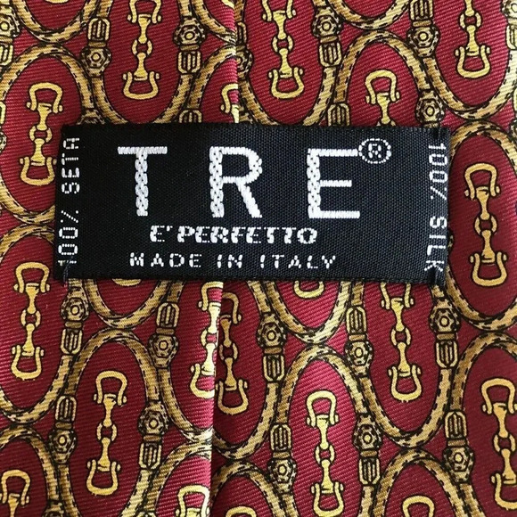Italy Tie Equestrian Horse Bits Gold Red Necktie Silk Ties 57" - Picture 5 of 5